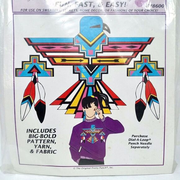 Vintage PRETTY PUNCH Needle Hook Embroidery Kit Aztec Southwestern - Lot of 2 - Picture 3 of 6
